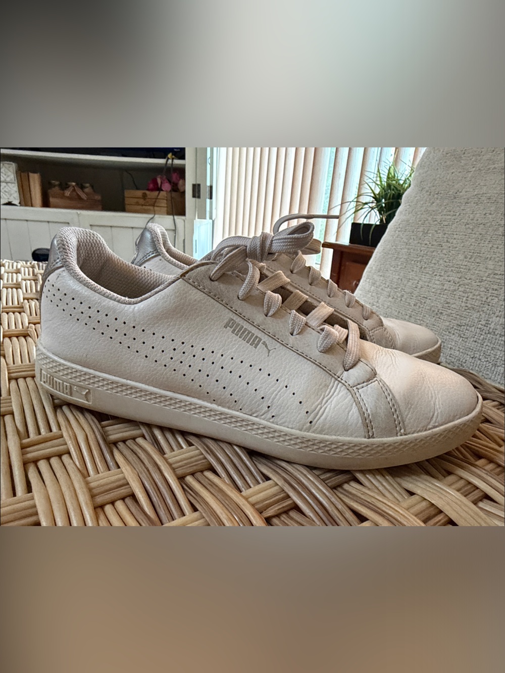 Puma Women's Off-White Leather Low-Top Sneakers
